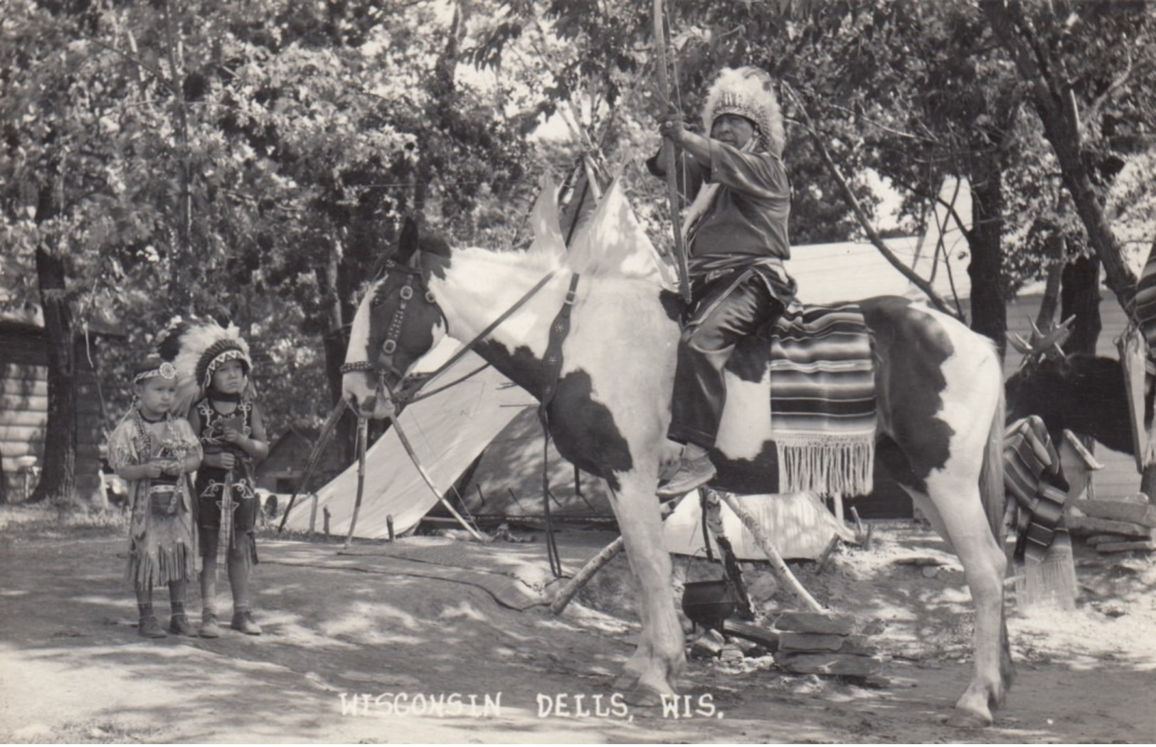 RP: Archery ; Indian Warrior On Horse , Wisconsin Dells , 30-40s - Native Americans