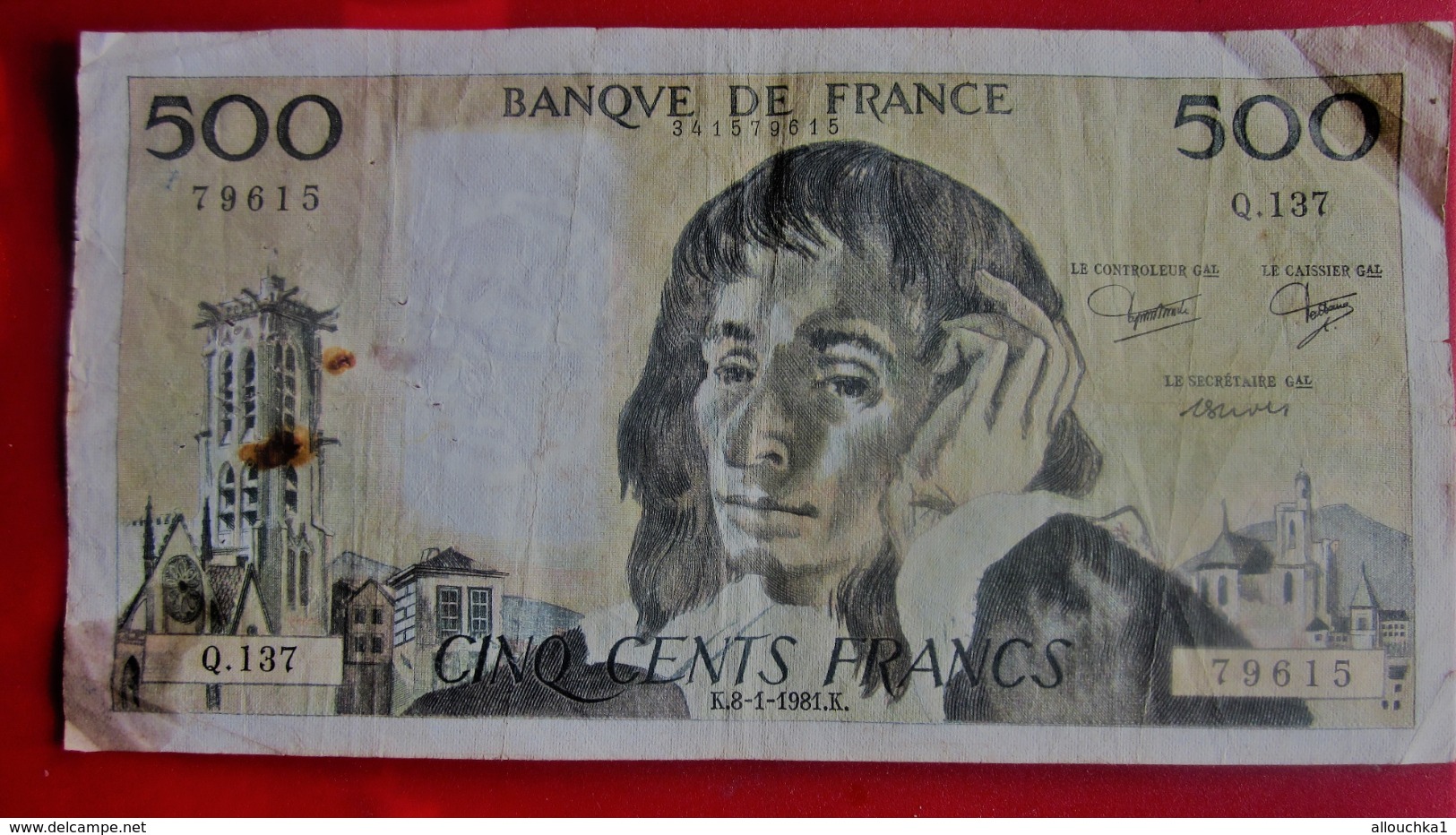 1981.K.  PASCAL Monnaies & Billets France 1962-1997 ''Francs''  500 F 1968-1993 ''Pascal'' Q.137 Numéro 79615 - 500 F 1968-1993 ''Pascal''