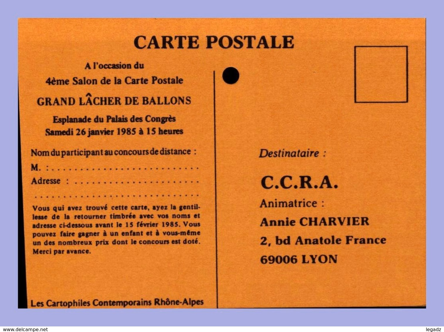 Carte Lacher Ballons - Lyon (69) - 2 Janv 1985. 4eme Salon De La Carte Postale Ancienne Et Moderne - Bourses & Salons De Collections