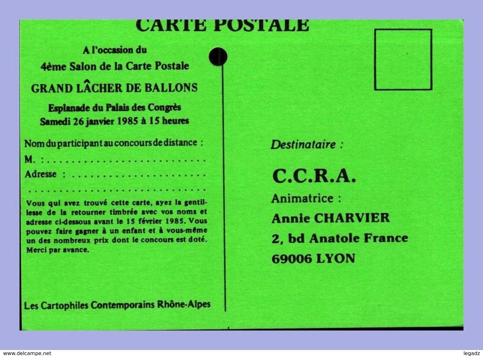 Carte Lacher Ballons - Lyon (69) - 2 Janv 1985. 4eme Salon De La Carte Postale Ancienne Et Moderne - Sammlerbörsen & Sammlerausstellungen