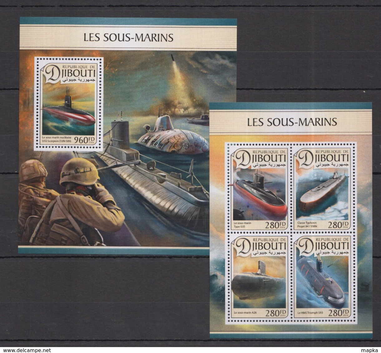 DJ097 2016 DJIBOUTI TRANSPORT SHIPS SUBMARINES LES SOUS-MARINS KB+BL MNH - Submarines