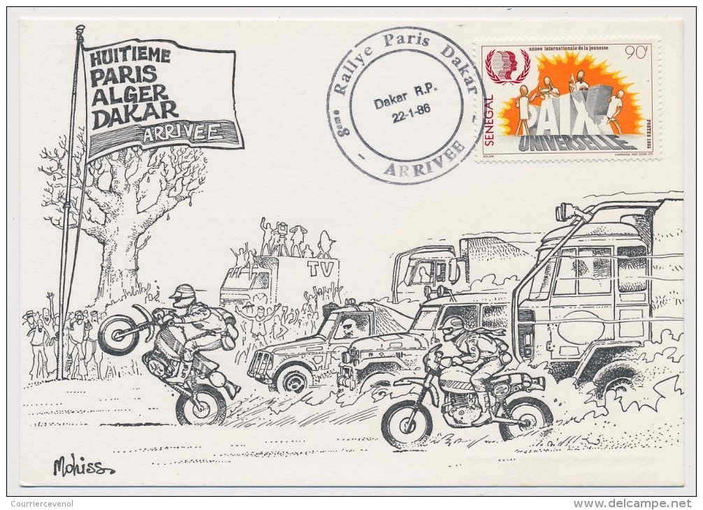 SENEGAL => Carte Illustrée Mohiss - Arrivée 8eme Rallye Paris Dakar - 22/01/1988 - Senegal (1960-...)