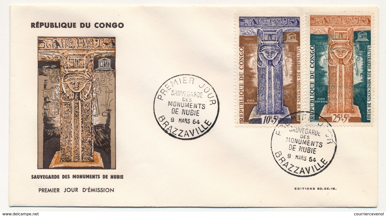 CONGO => 2 FDC - Sauvegarde Des Monuments De Nubie - 9 Mars 1964 - Brazzaville - FDC