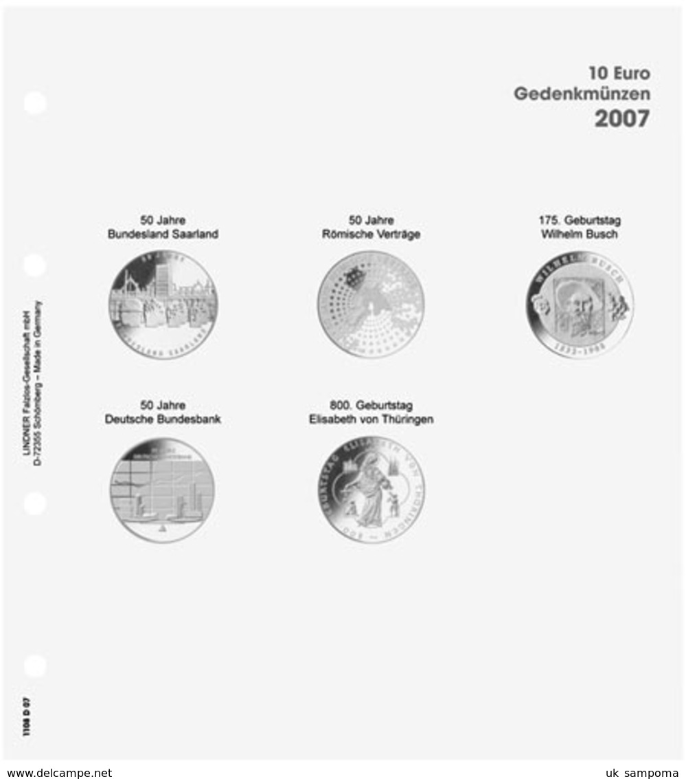 Lindner 1108D07 Illustrated Page 10 EURO Commemorative Coins - 2007 Germany - Supplies And Equipment