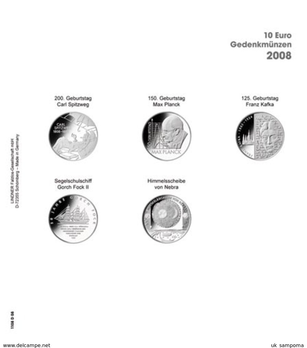 Lindner 1108D08 Illustrated Page 10 EURO Commemorative Coins - 2008 Germany - Supplies And Equipment