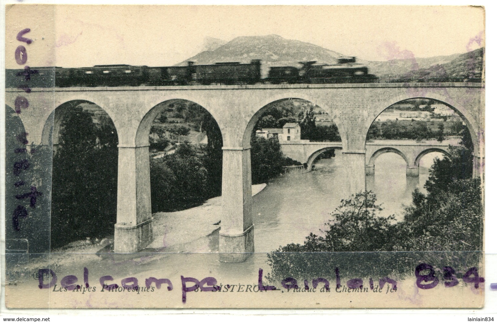 - 3 - SISTERON - ( Alpes ) - Viaduc Du Chemin De Fer, Locomotive,  Train Sur Le Pont, Coins Ok, Non écrite, TTBE, Scans. - Sisteron