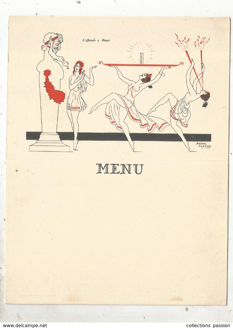 Menu 4 Pages ,vierge ,illustrateur R. Cartier , L'offrande à Priape, 2 Scans  ,frais Fr 1.45 E - Menus