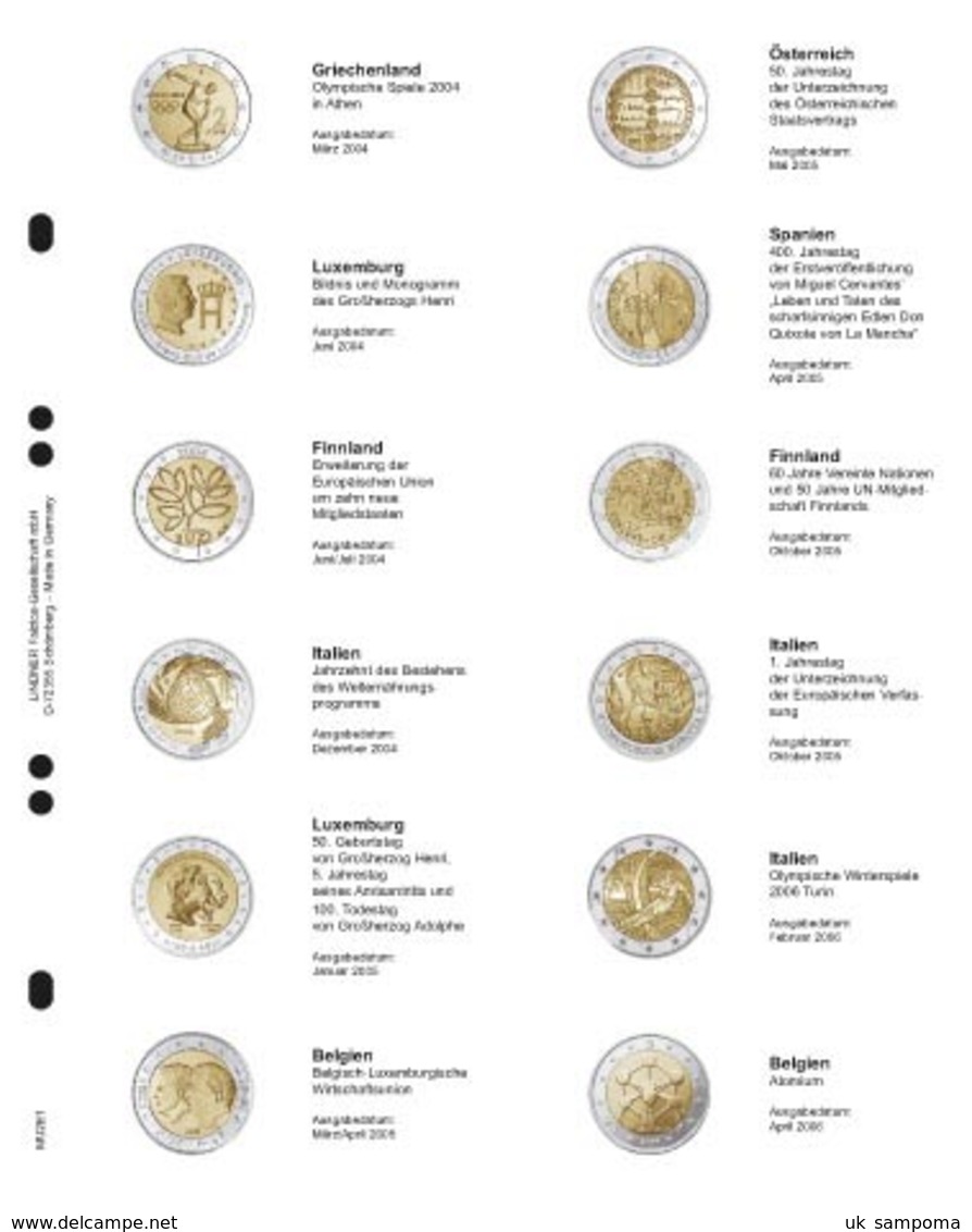 Lindner MU2E1 "Multi Collect" Illustrated Page For 2 EURO-Commemorative Coins: Griechenland 2004 - Belgium 2006 - Supplies And Equipment