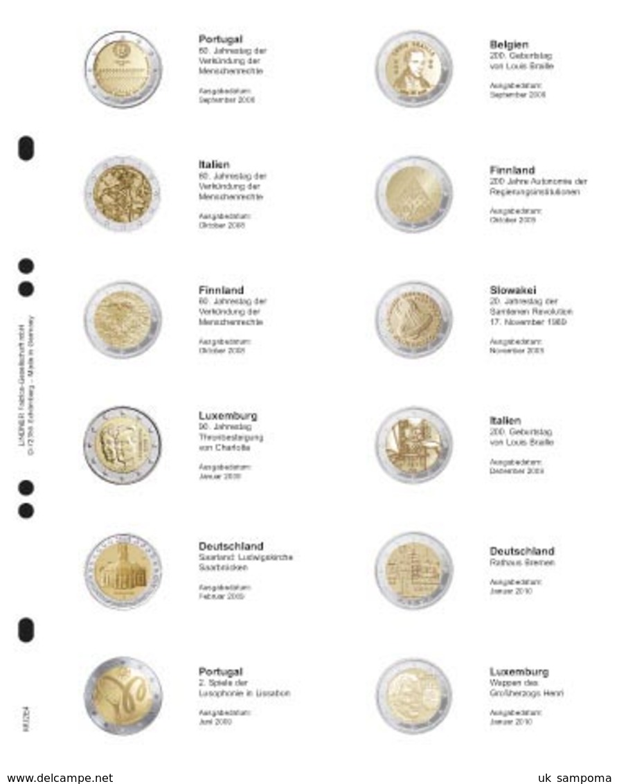 Lindner MU2E4 "Multi Collect" Illustrated Page For 2 EURO-Commemorative Coins: Portugal 2008 - Luxembourg 2010 - Supplies And Equipment