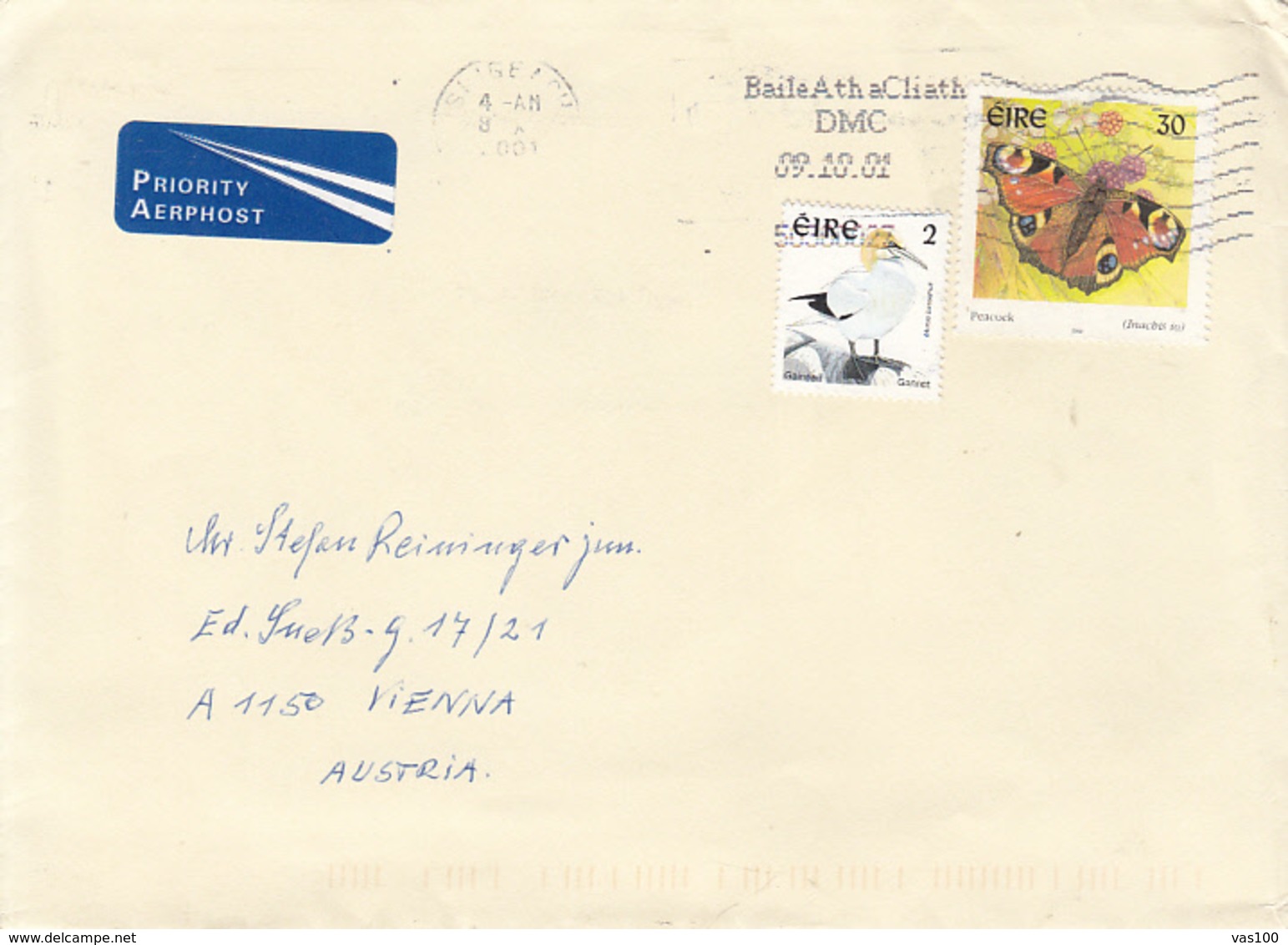 BUTTERFLY, BIRD, STAMPS ON COVER, 2001, IRELAND - Lettres & Documents