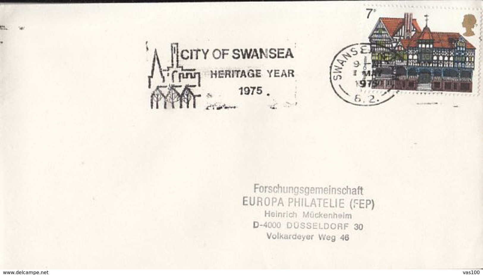 CITY OF SWANSEA, HERITAGE YEAR SPECIAL POSTMARK, CHESTER ROWS STAMP ON COVER, 1975, UK - Covers & Documents