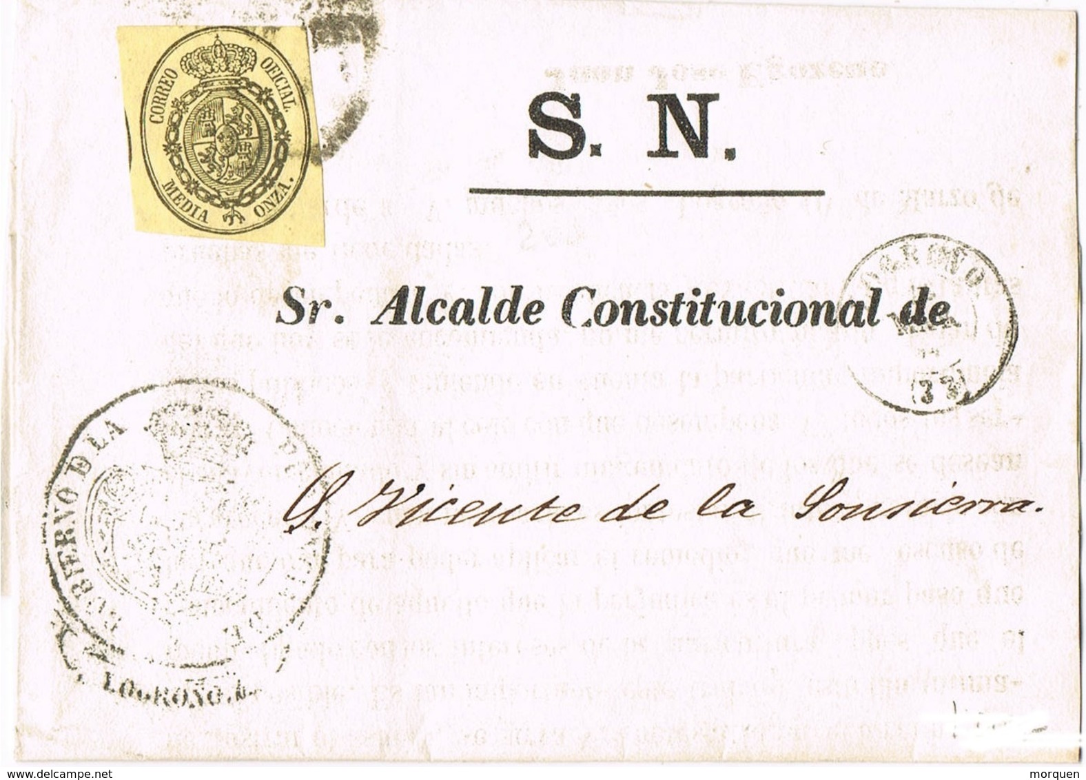 34504. Envuelta S.N. LOGROÑO (Rioja) 1864. Servicio Oficial, Rueda Carreta 33 - Cartas & Documentos