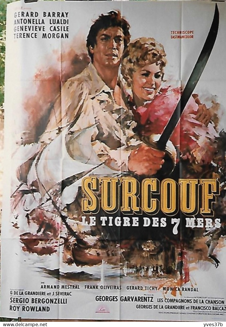 "Surcouf Le Tigre Des 7 Mers" G. Barray, A. Lualdi..1966 - Affiche 120x160 - TTB - Plakate & Poster