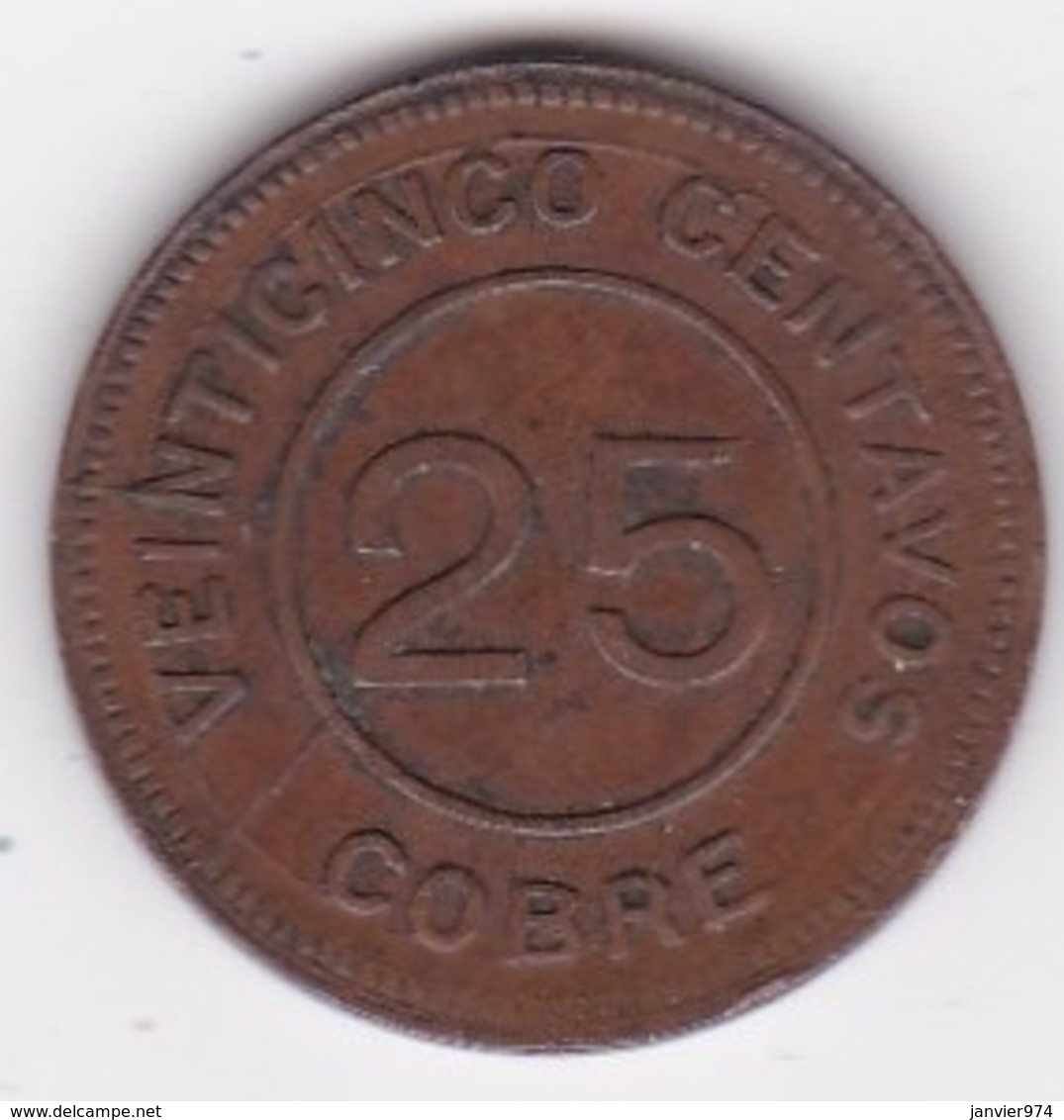 Guatemala 25 Centavos 1915. Provisional Coinage KM# 231 - Guatemala