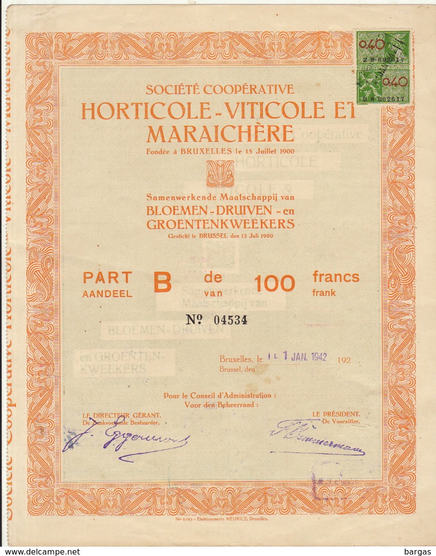 HORTICOLE VITICOLE MARAICHERE Fondée à Bruxelles En 1900 Belgique Bloemen Druiven Groentenweekers - Agriculture