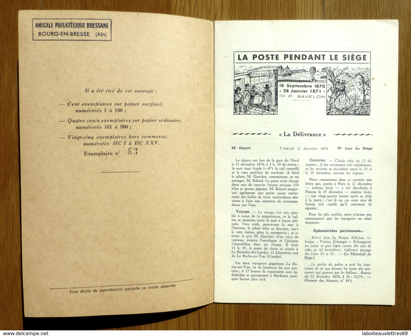 2 PLAQUETTES LA POSTE PENDANT LE SIEGE-ETUDE 1870-1871