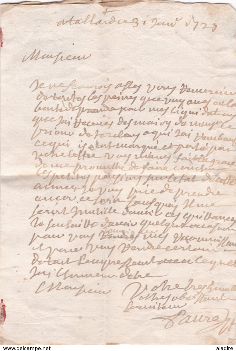 1723 - Marque Postale Manuscripte De GAP Sur Lettre Pliée Avec Corresp De Tallard, Hautes Alpes Vers Paris - 1701-1800: Precursors XVIII