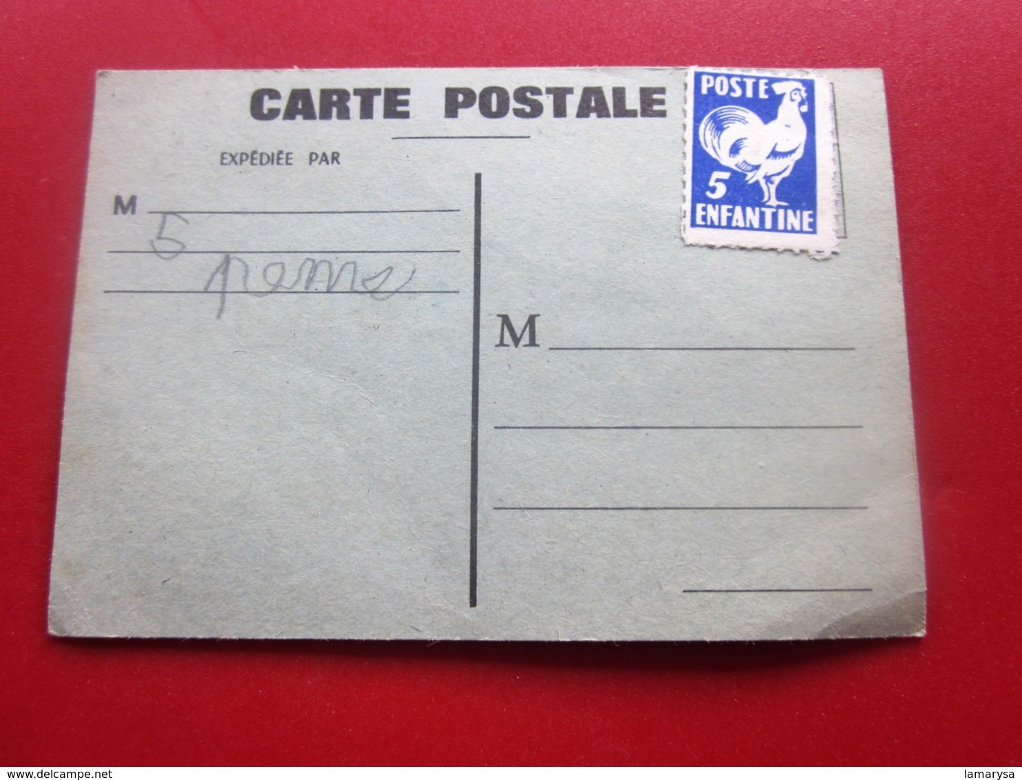 PSEUDO CARTE POSTALE DE LA POSTE ENFANTINE + TIMBRE FICTIF Pseudos Entiers Postaux Privés - Pseudo-entiers Privés