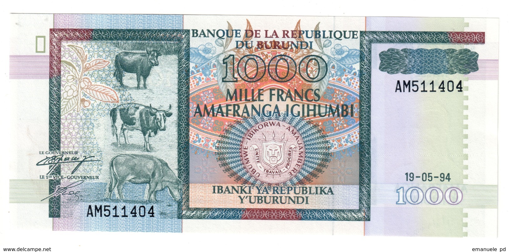 BURUNDI	1000	FRANCS	19/05/1994	P39	UNC			.CV. - Burundi