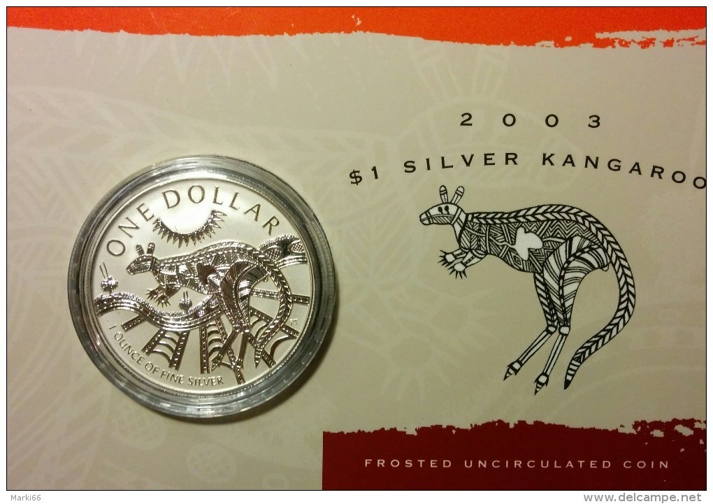 Australia - 2003 - Silver Kangaroo - Aboriginal Artist Ray Tomas - 1$ Fine Silver Frosted Uncirculated Coin - Ongebruikte Sets & Proefsets