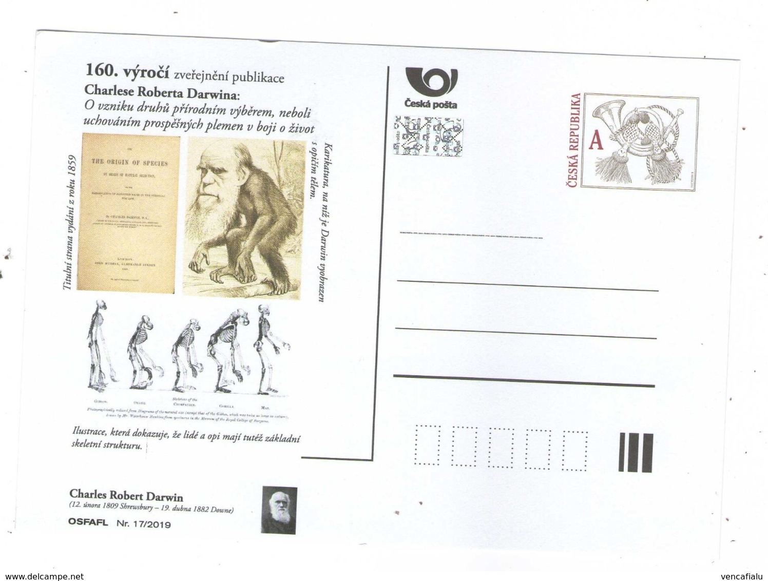 Czech Republic 2019 - CH. Darwin, 160 Years Since The Release On The Emergence Of Species, Special Postcard, MNH - Autres & Non Classés