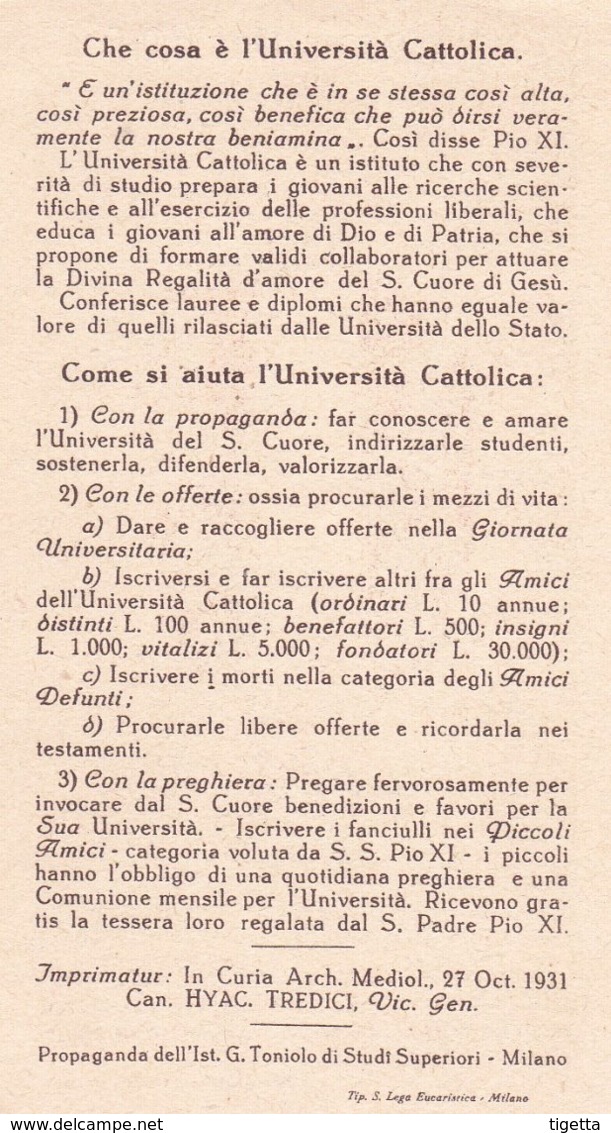 IMMAGINE SACRA UNIVERSITA CATTOLICA 1931 - Religion & Esotérisme
