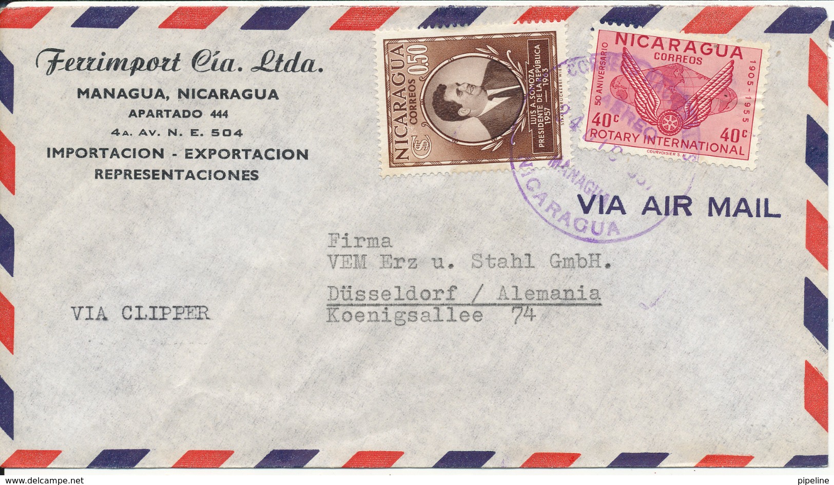 Nicaragua Air Mail Cover Sent To Germany 24-10-1957 - Nicaragua