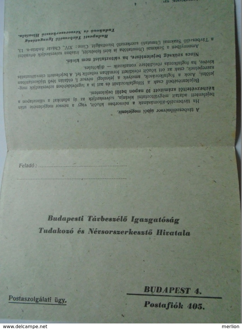 D168925 Hungary  Hongrie  Budapest Direction Téléphonique - Registered  1940-50? - Sonstige & Ohne Zuordnung