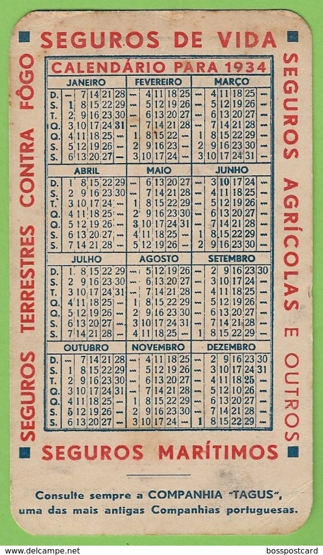 Lisboa - Calendário 1934 - Calendar - Companhia De Seguros Tagus - Publicidade - Portugal - Grand Format : 1921-40