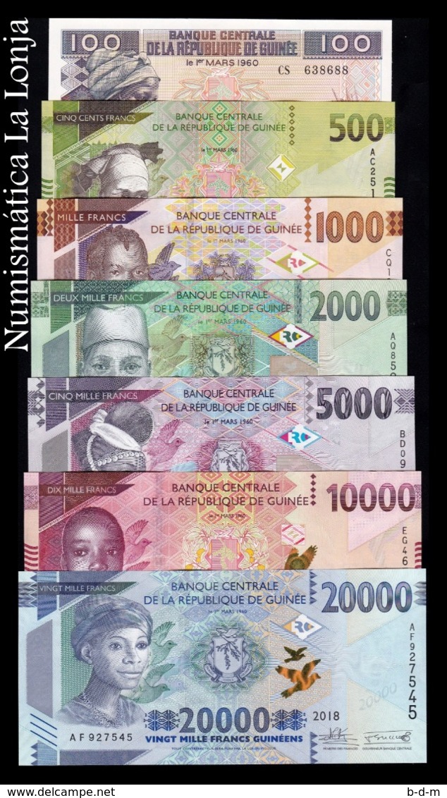 Guinea Full Set 100 500 1000 2000 5000 10000 20000 Francs 2015-2019 Pick A47-New SC UNC - Guinea