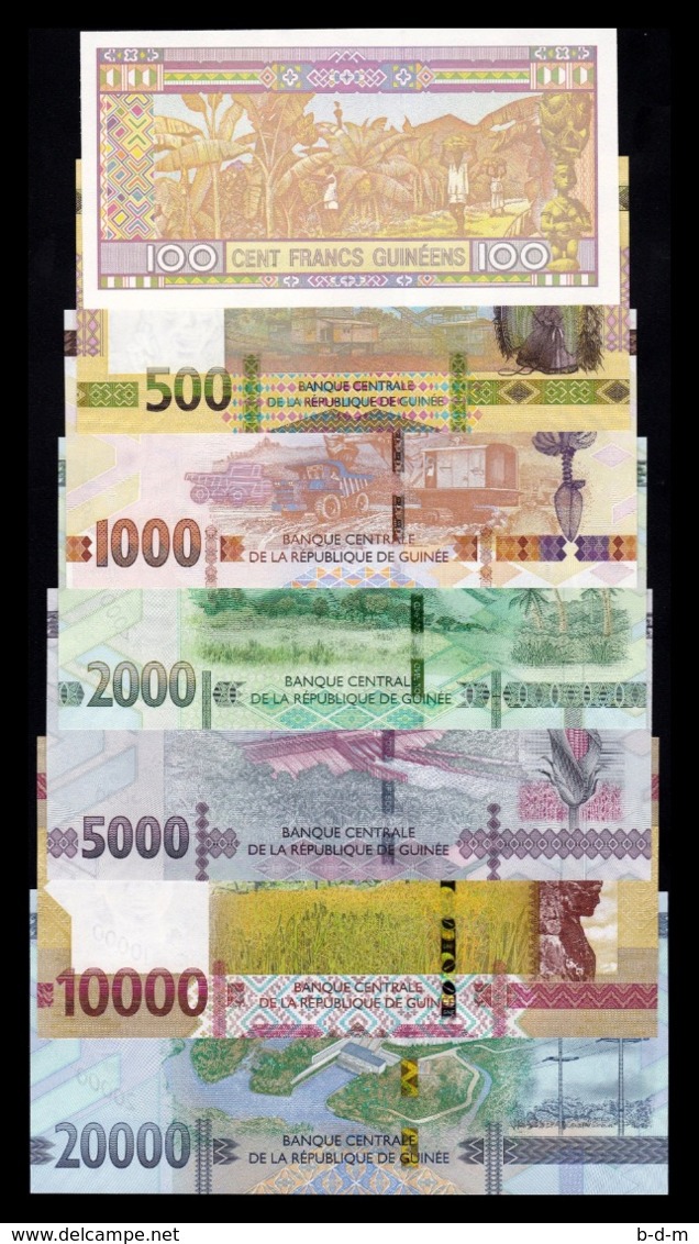 Guinea Full Set 100 500 1000 2000 5000 10000 20000 Francs 2015-2019 Pick A47-New SC UNC - Guinee