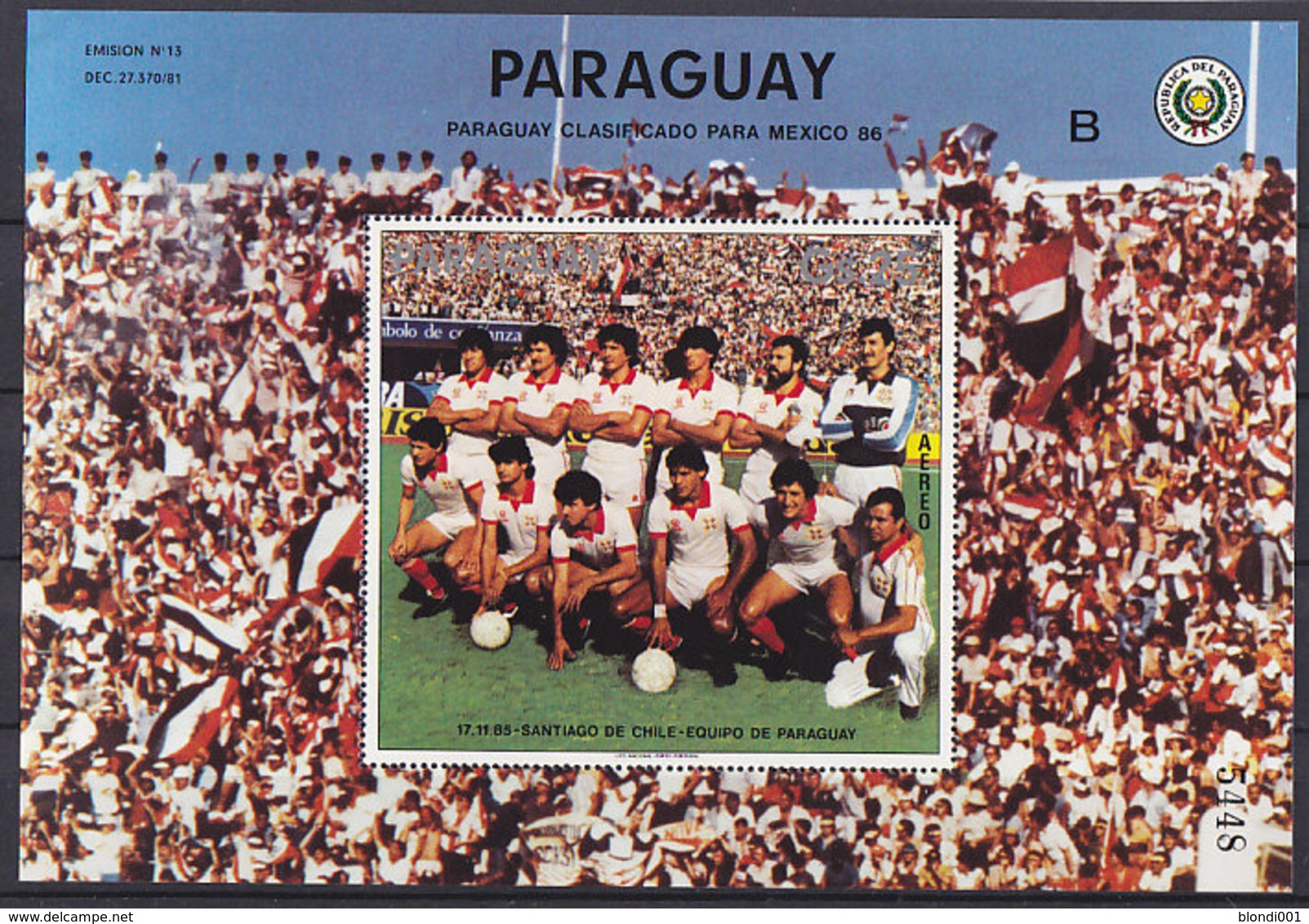 Soccer World Cup 1986 - PARAGUAY - S/S B MNH - 1986 – Mexico