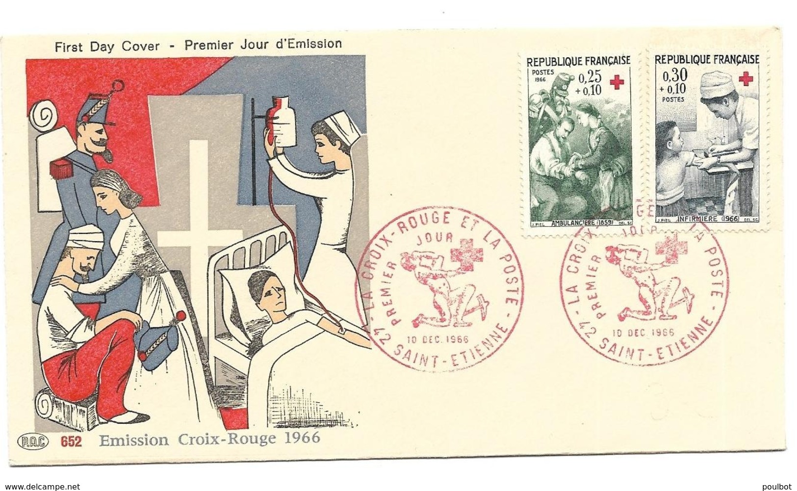 Enveloppe 1 Er Jour  La Croix Rouge Et La Poste  10 Décembre 1966 - 1960-1969