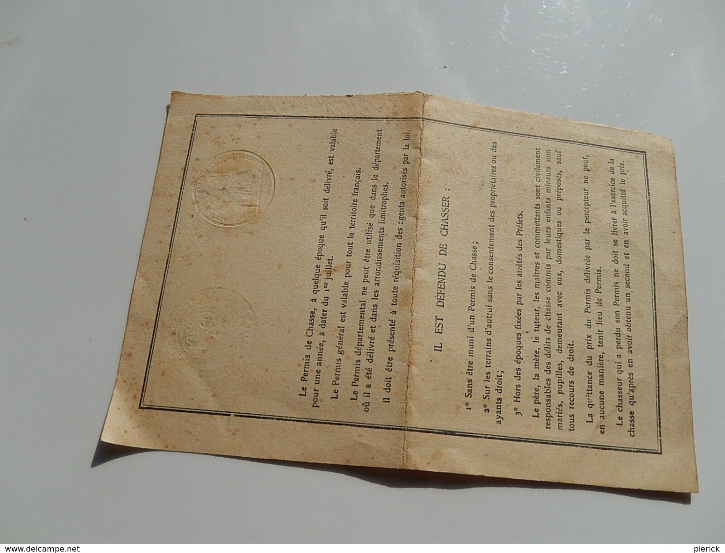 CARTE PERMIS CHASSE CHASSER MINISTERE AGRICULTURE TARN CASTRES SAINT JEAN DE VALS 1925 - Non Classés