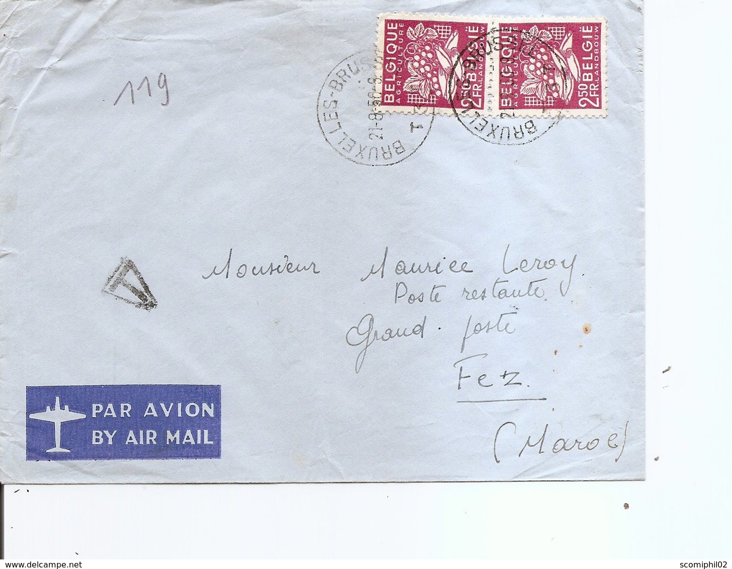 Maroc Français ( Lettre Par Avion De Belgique De 1950 De Bruxelles Vers Fez  Et Taxée Au Maroc à Voir) - Timbres-taxe