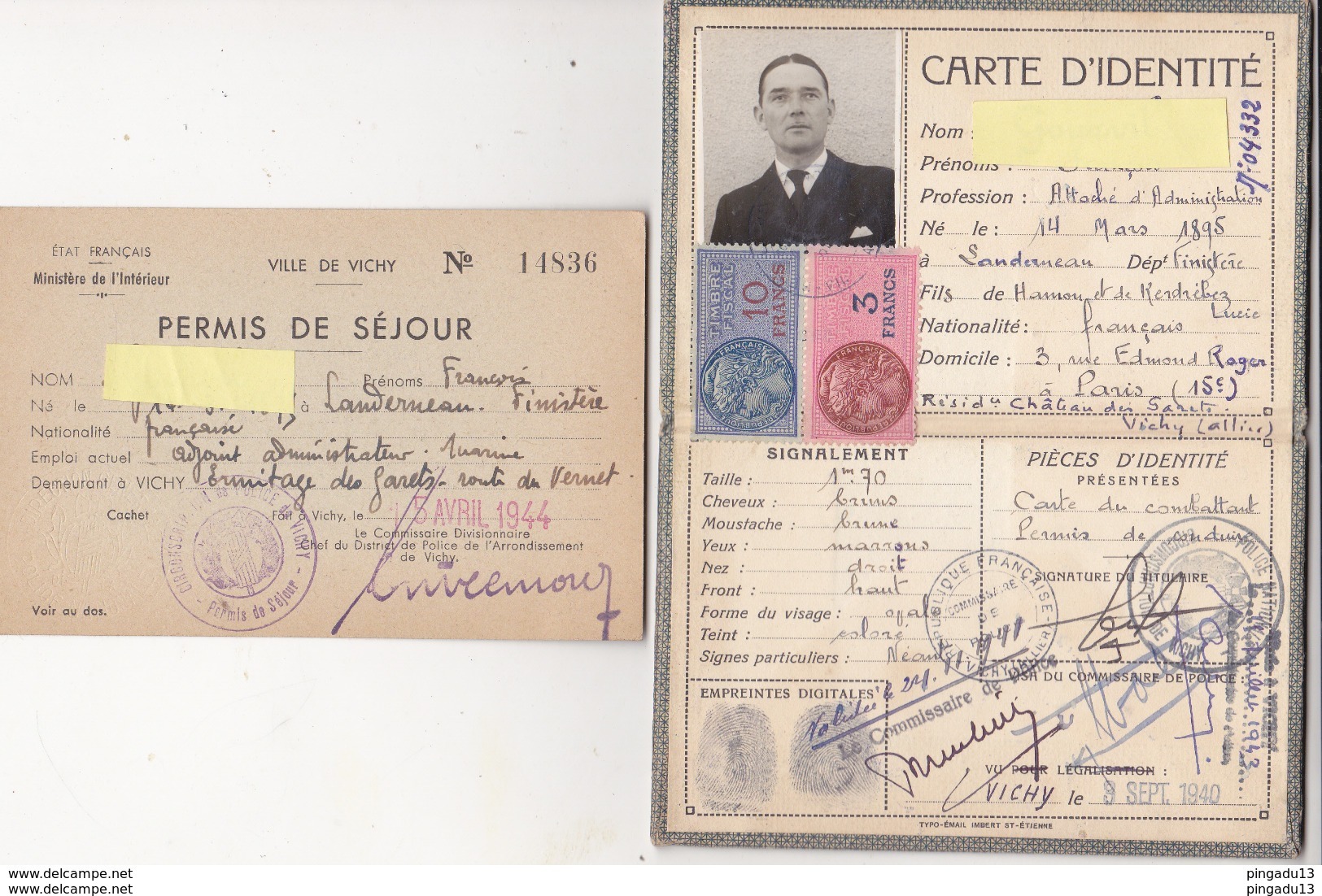 Archive Officier Administration Marine Régime Vichy Pétain Ministère Marine Déc 1944 Carte D'identité Laissez Passer ... - 1939-45