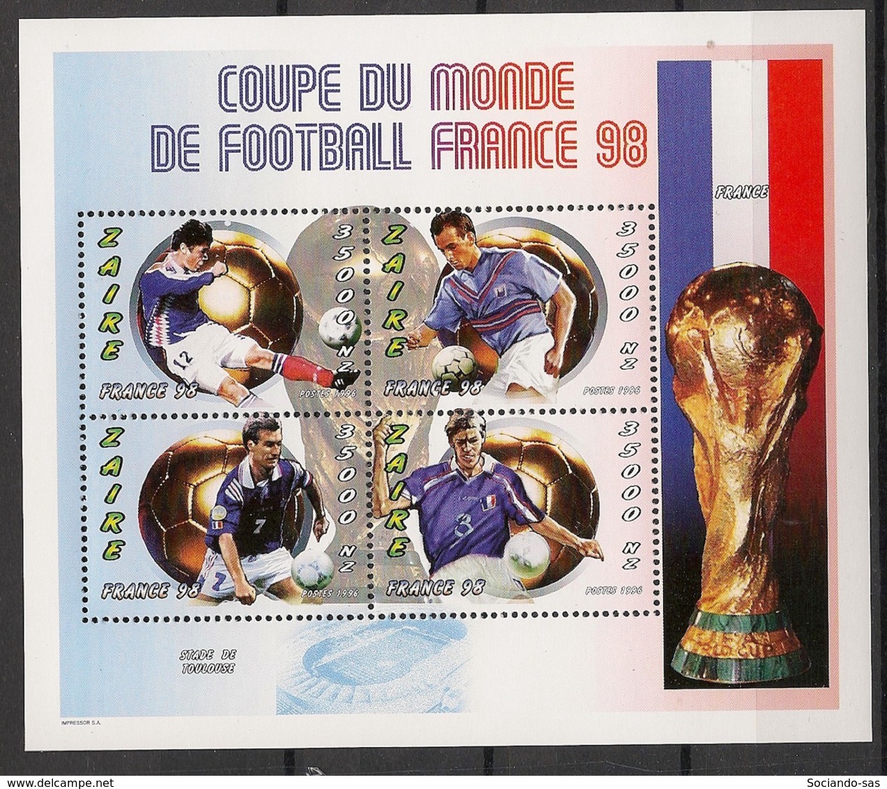 Zaire - 1997 - N°Yv. 1483 à 1486 - Football World Cup France - Neuf Luxe ** / MNH / Postfrisch - Ungebraucht