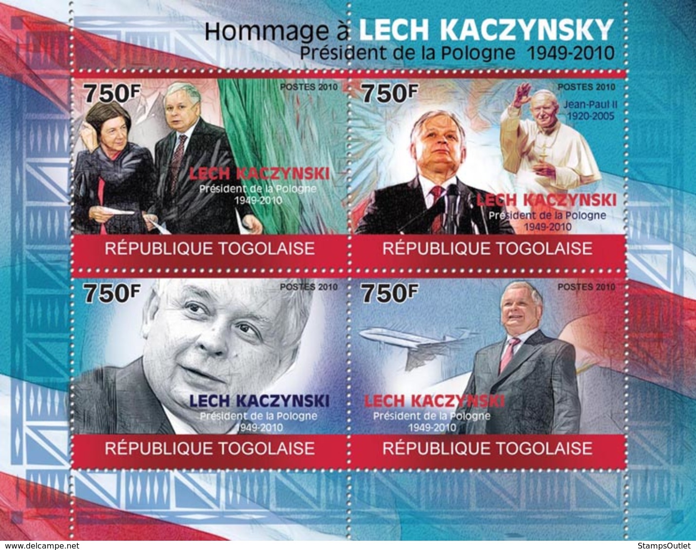 Togo 2010 MNH - Tribute To Lech Kaczynsky (1949-2010), Pope. YT 2180-2183, Mi 3544-3547 - Togo (1960-...)