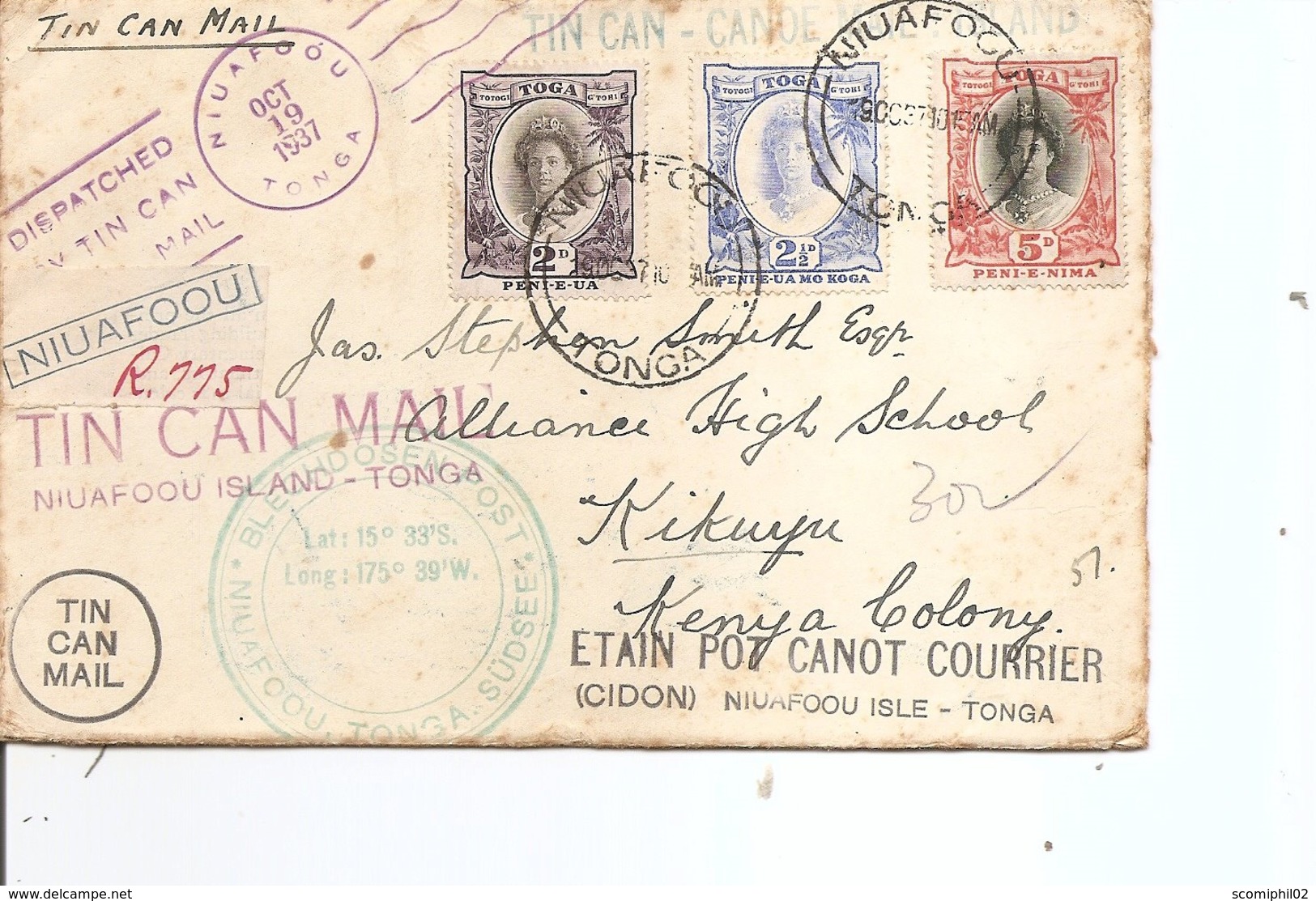 Tonga ( Lettre De 1937 De Niuafoou  Vers Le Kénya à Voir) - Tonga (...-1970)