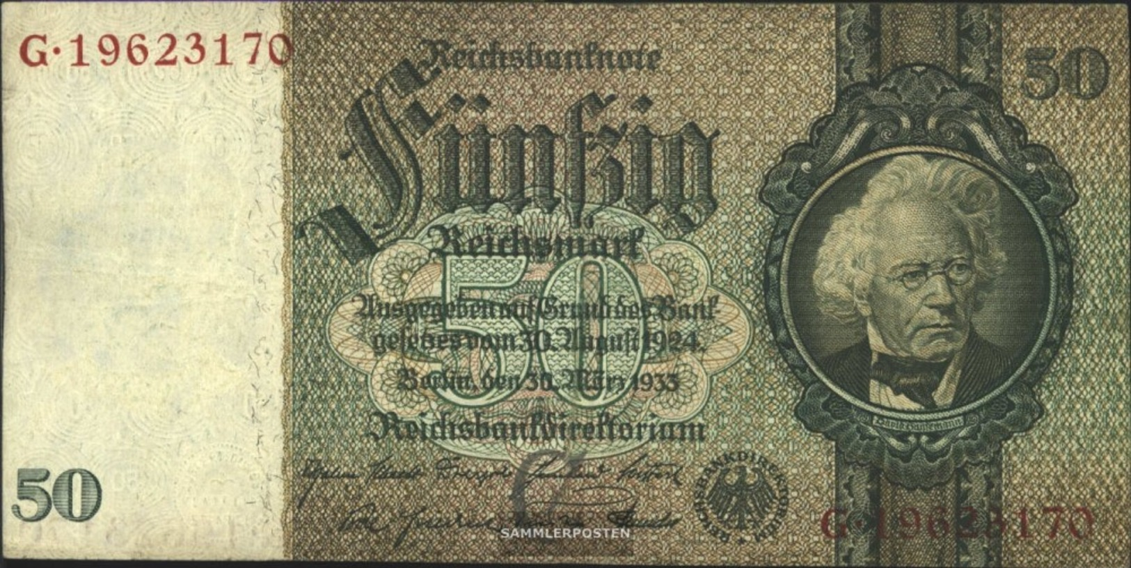 Deutsches Reich Rosenbg: 175b, Udr.-Bst.: C, Serie: F-K, KN 8-stellig Usato (III) 1933 50 RM - 50 Reichsmark