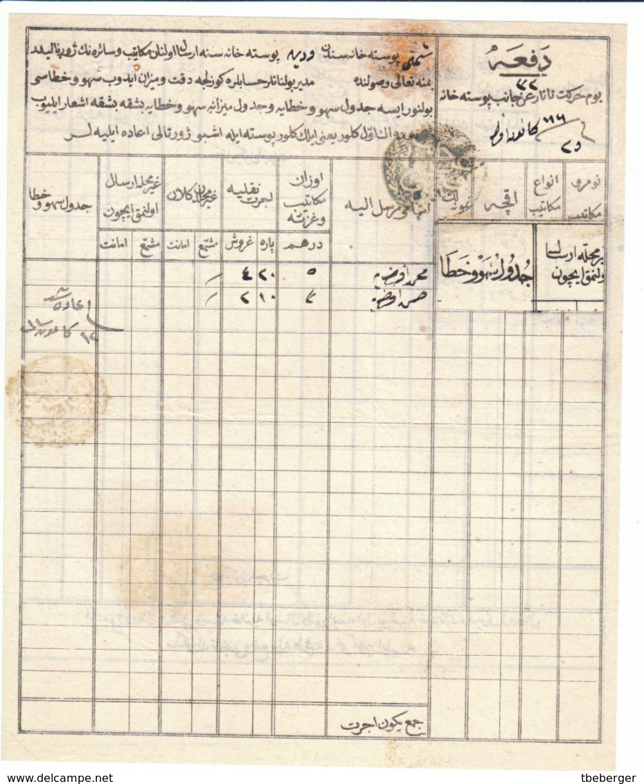 Bulgaria Turkey Osman Empire Tartar Post Postal Relay Form Sumnu Shumnu To Vidin, 'An Janib.' Negative Seals (t60) - ...-1879 Prefilatelia