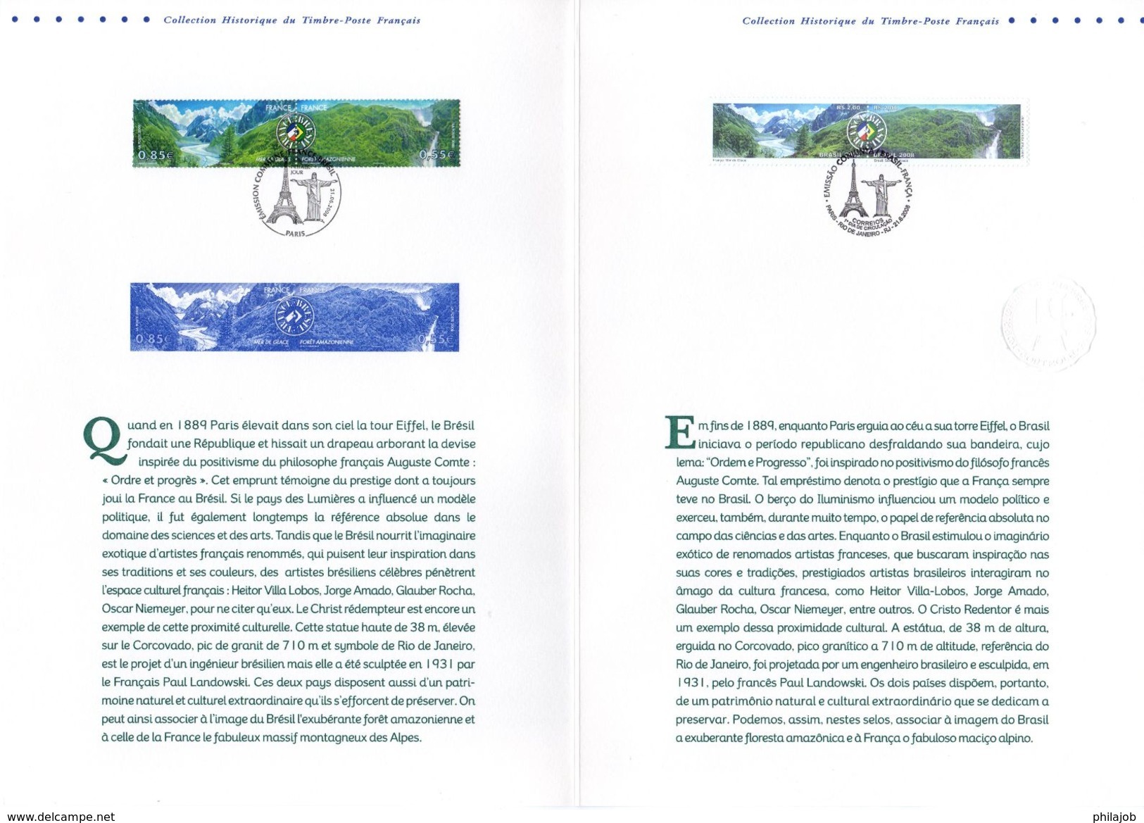 " FRANCE / BRESIL "  Sur Doc. Officiel De 2008. N° YT 4255 4256 + Timbres Brésil. Parfait état DPO - Emissions Communes