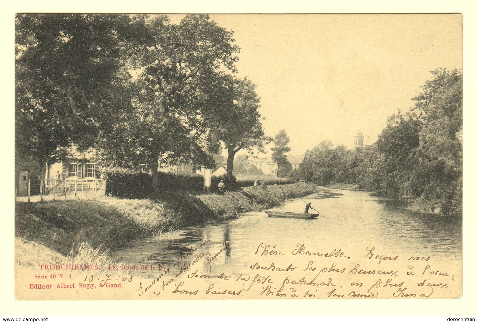 A0118	[Postkaart] Tronchiennes. - Les Bords De La Lys (Excelsior Albert Sugg) [Drongen Gent Oevers Van De Leie Bootje] - Gent