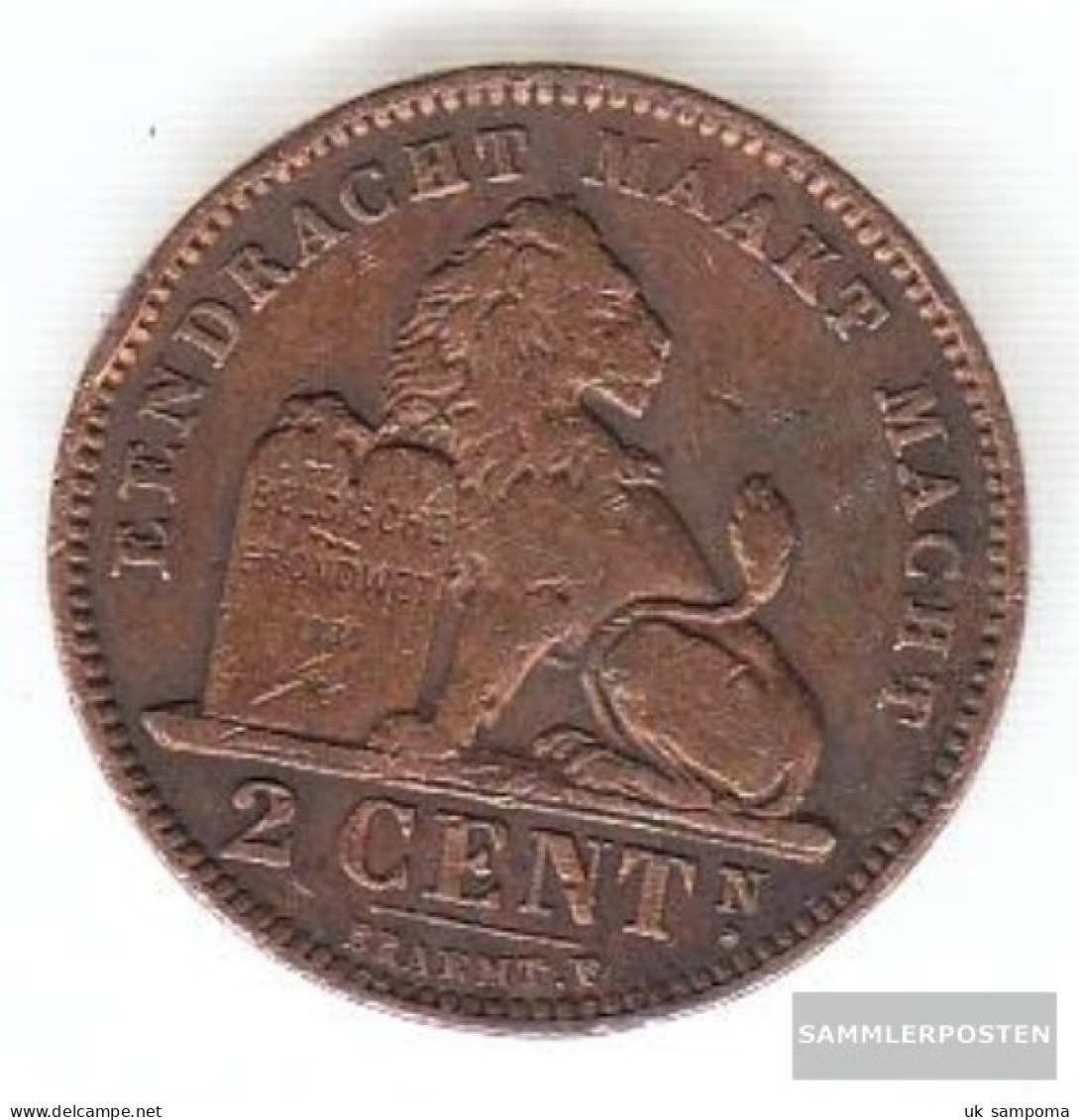 Belgium Km-number. : 36 1905 Very Fine Copper Very Fine 1905 2 Centimes Sitting Leo - 2 Cents