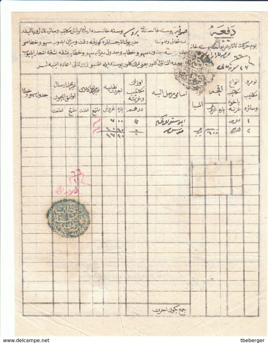 Bulgaria Turkey Osman Empire Tartar Post Postal Relay Form Sofya Sofia To Bursa An Janib Negative Seals (t67) - ...-1858 Prephilately