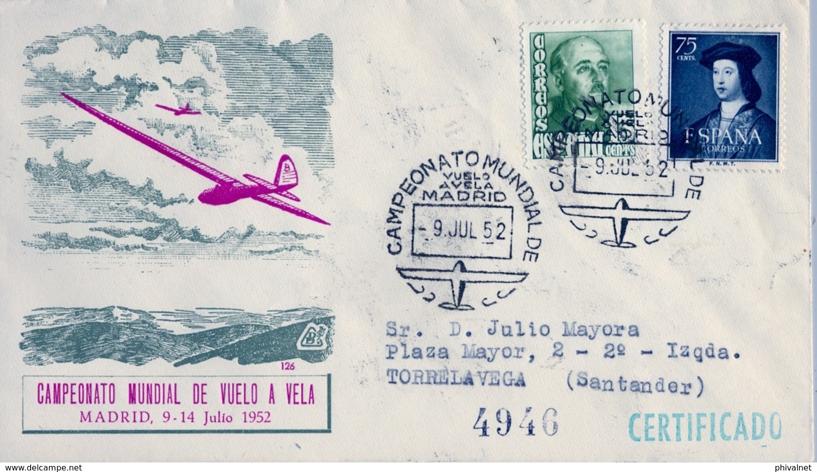 1952 , MADRID - CAMPEONATO MUNDIAL DE VUELO A VELA , AVIONES , AVIACIÓN - Cartas & Documentos