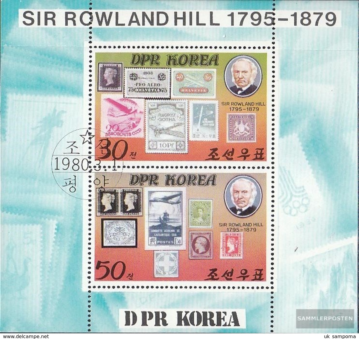 North-Korea 1973II-1974II Sheetlet (complete Issue) Fine Used / Cancelled 1980 100. Death Of Rowland Hill - Korea, North