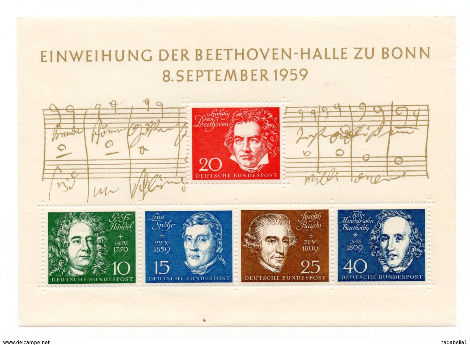 08.09.1959 GERMANY, BLOCK, MINT, COMPOSERS, BEETHOVEN - Other & Unclassified