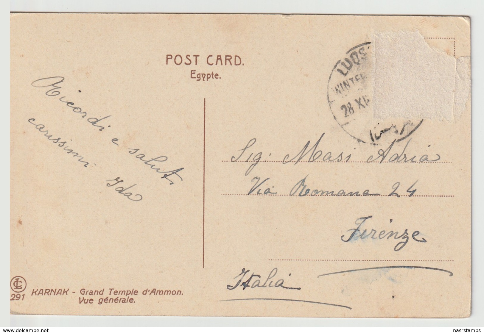 Egypt - Vintage Post Card - KARNAK - Registered To Italy - Aegyptologie