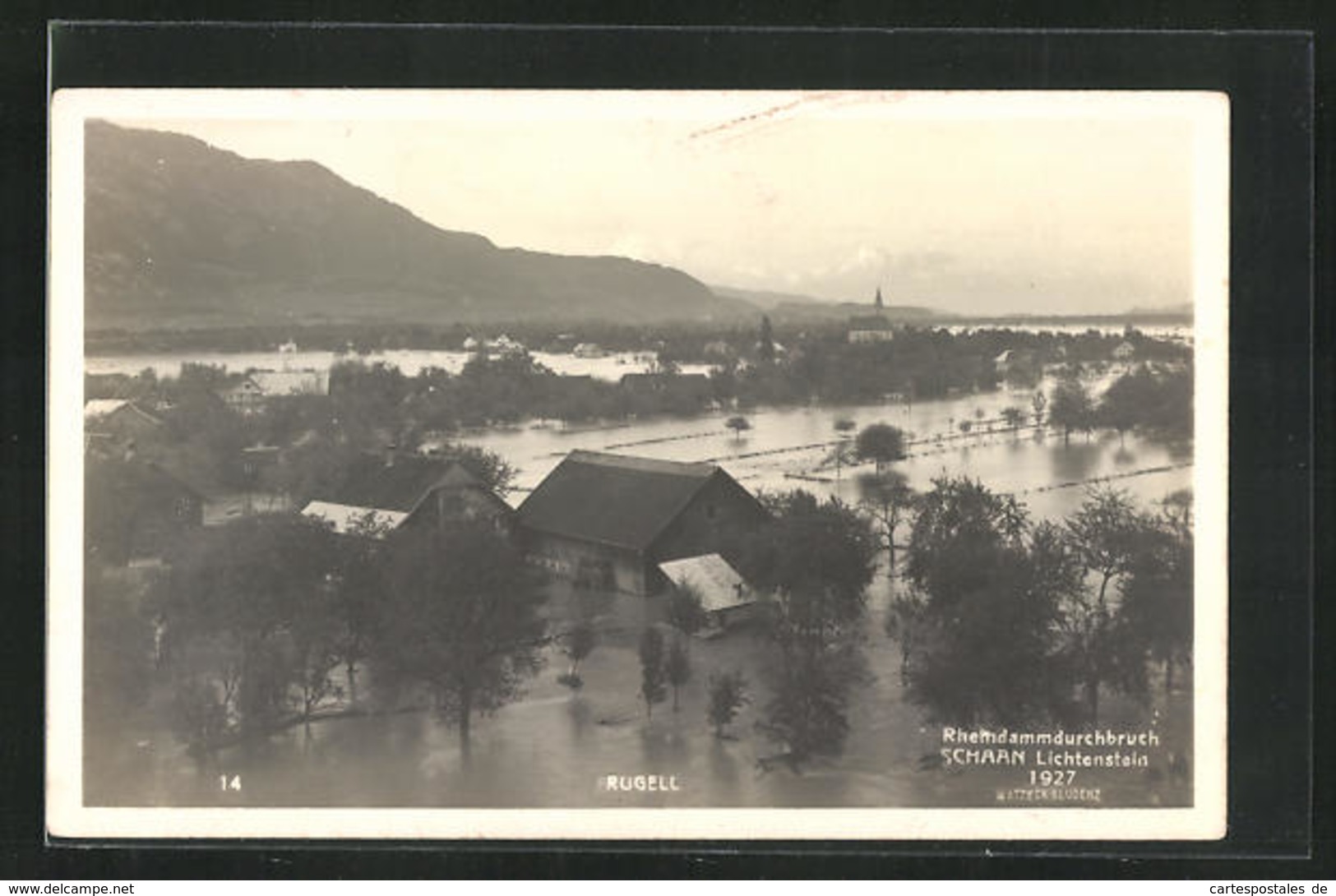 AK Ruggell, Rheindammdurchbruch 1927, Hochwasser - Liechtenstein